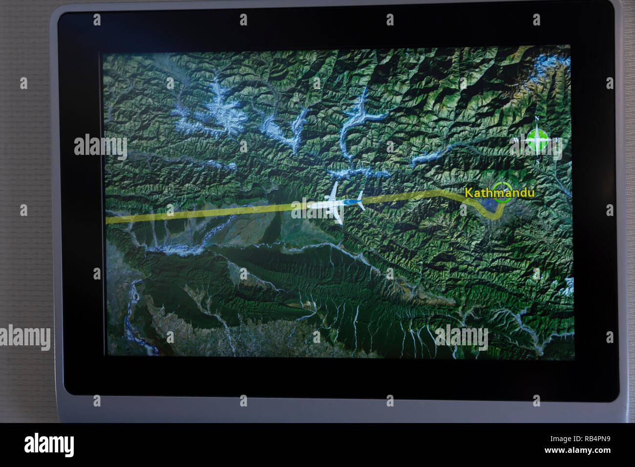 Passenger Jet auf-Karte mit Abflug von Kathmandu, Nepal, Asien Stockfoto