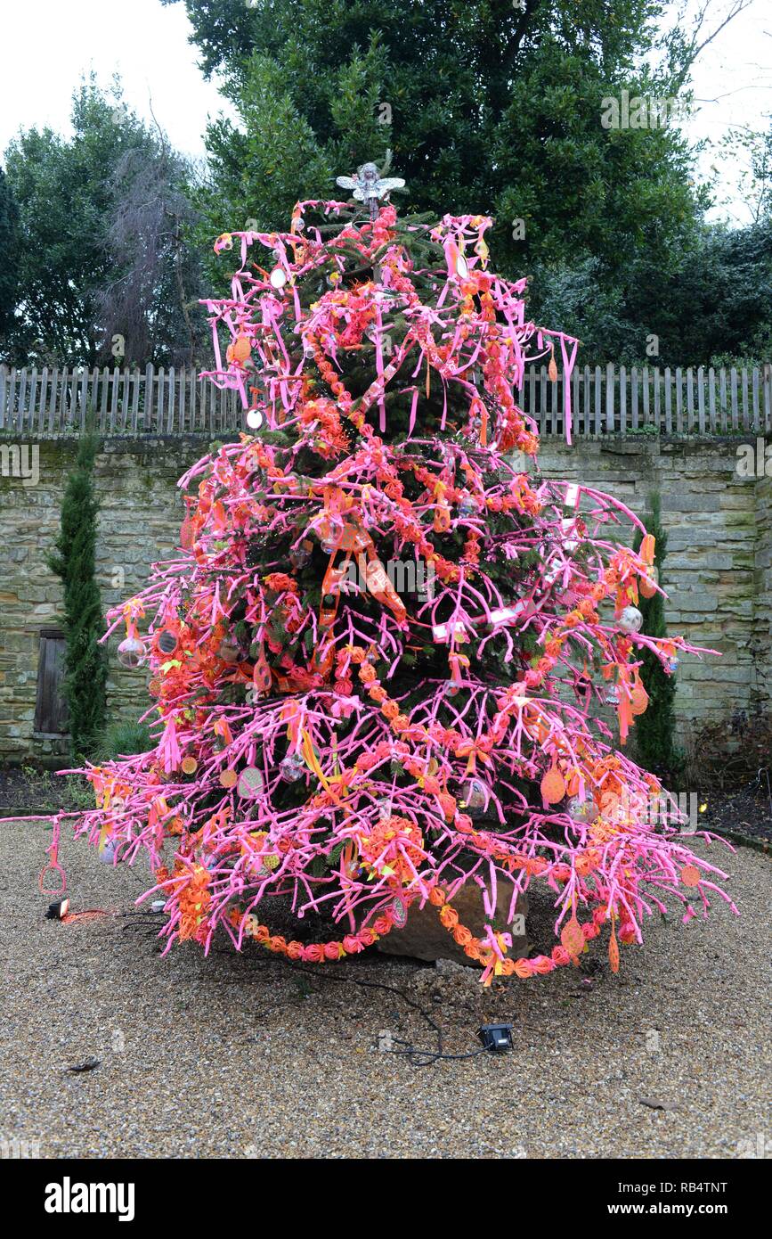 Dame Zandra Rhodes und Andrew Logan haben gemeinsam eine einzigartige moderne Winter Baum für den National Trust an standen Haus in East Grinstead, West Sussex, Wo: London, Großbritannien Wann: 25 Aug 2015 Quelle: Steve Finn/Wann zu erstellen Stockfoto