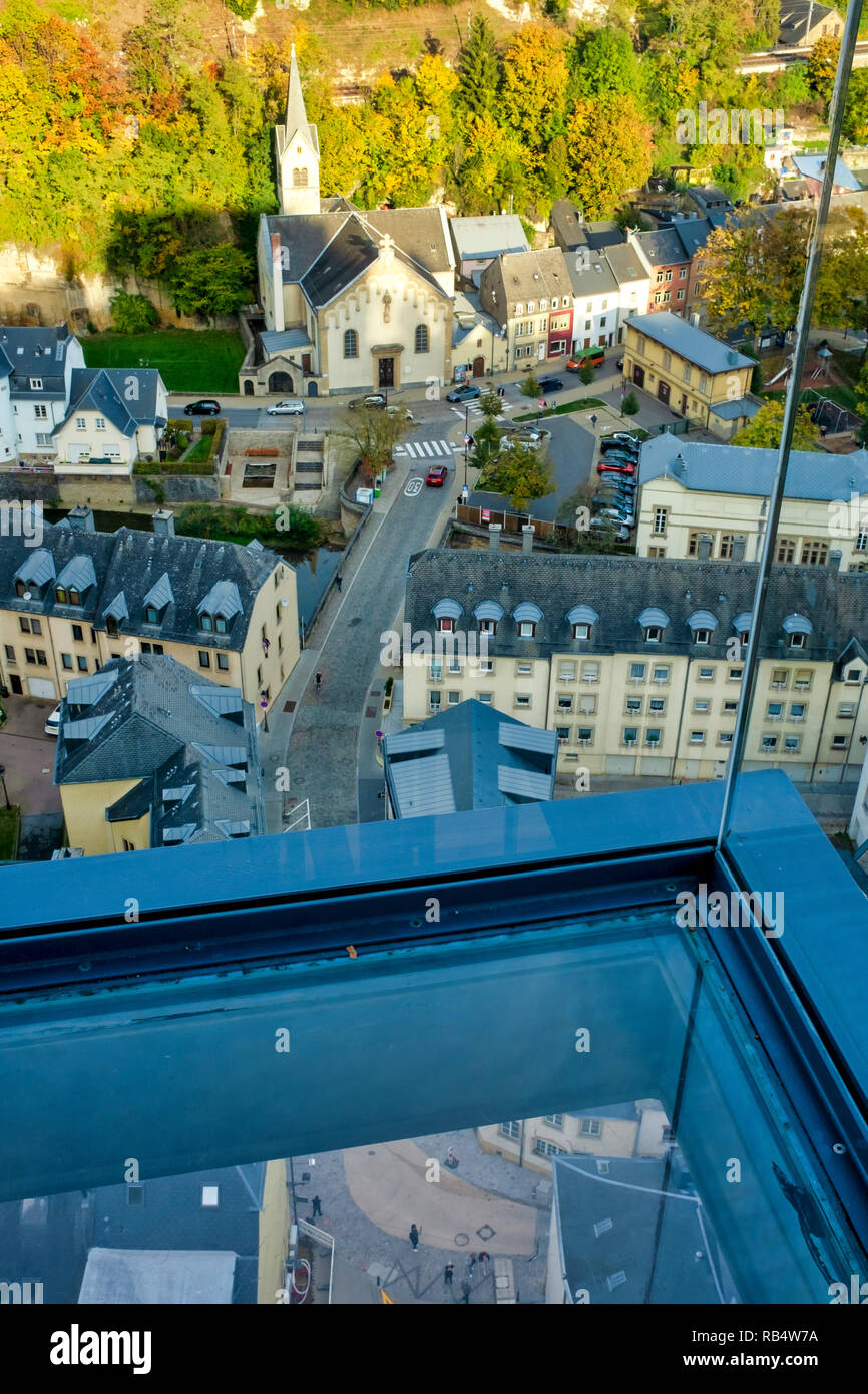 Innenraum der Panoramalift des Pfaffenthal, Luxemburg, Luxemburg Stadt Stockfoto