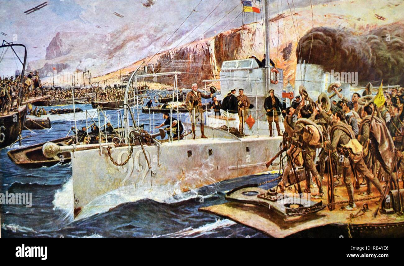 Alhucemas Landung am 8. September 1925, 'Alhucemas Landung', Öl Jose Moreno Carbonero. 1927 Die französischen Truppen aus dem Süden durchgesetzt, während die spanische Flotte und Armee Alhucemas Bay durch eine amphibische Landung gesichert, und begann mit Angriffen aus dem Norden. Nach einem Jahr der erbitterten Widerstand, Abd el-Krim, der Führer der Stämme, die französischen Behörden übergeben, 1926 Spanisch Marokko wurde schließlich wiederholt. Stockfoto