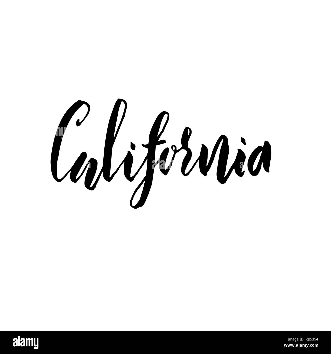Kalifornien, USA. Typografie trockenen Pinsel Schriftzug Design. Hand gezeichnet Kalligraphie Poster. Vector Illustration. Stock Vektor