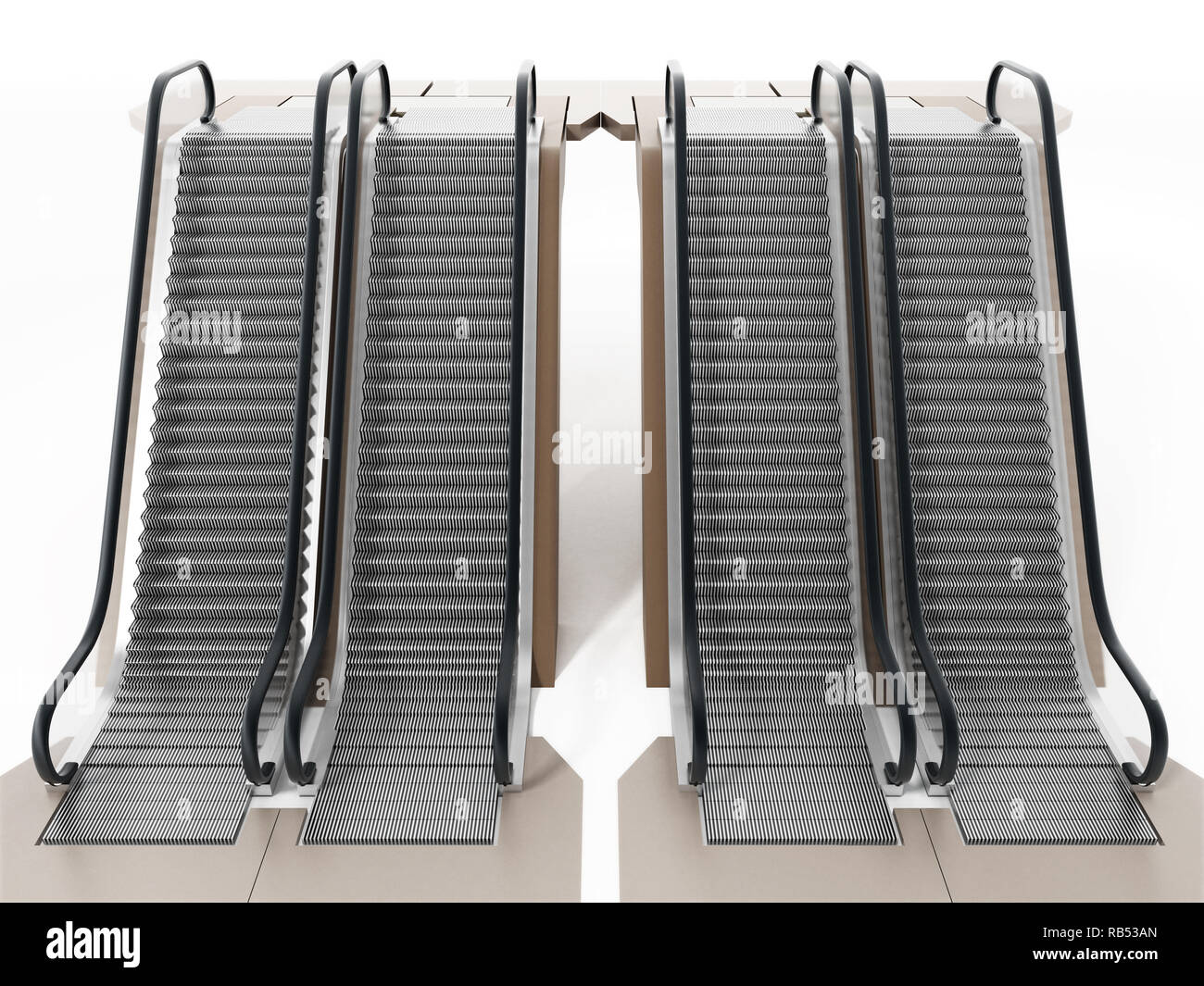 Rolltreppe isoliert auf weißem Hintergrund. 3D-Darstellung. Stockfoto