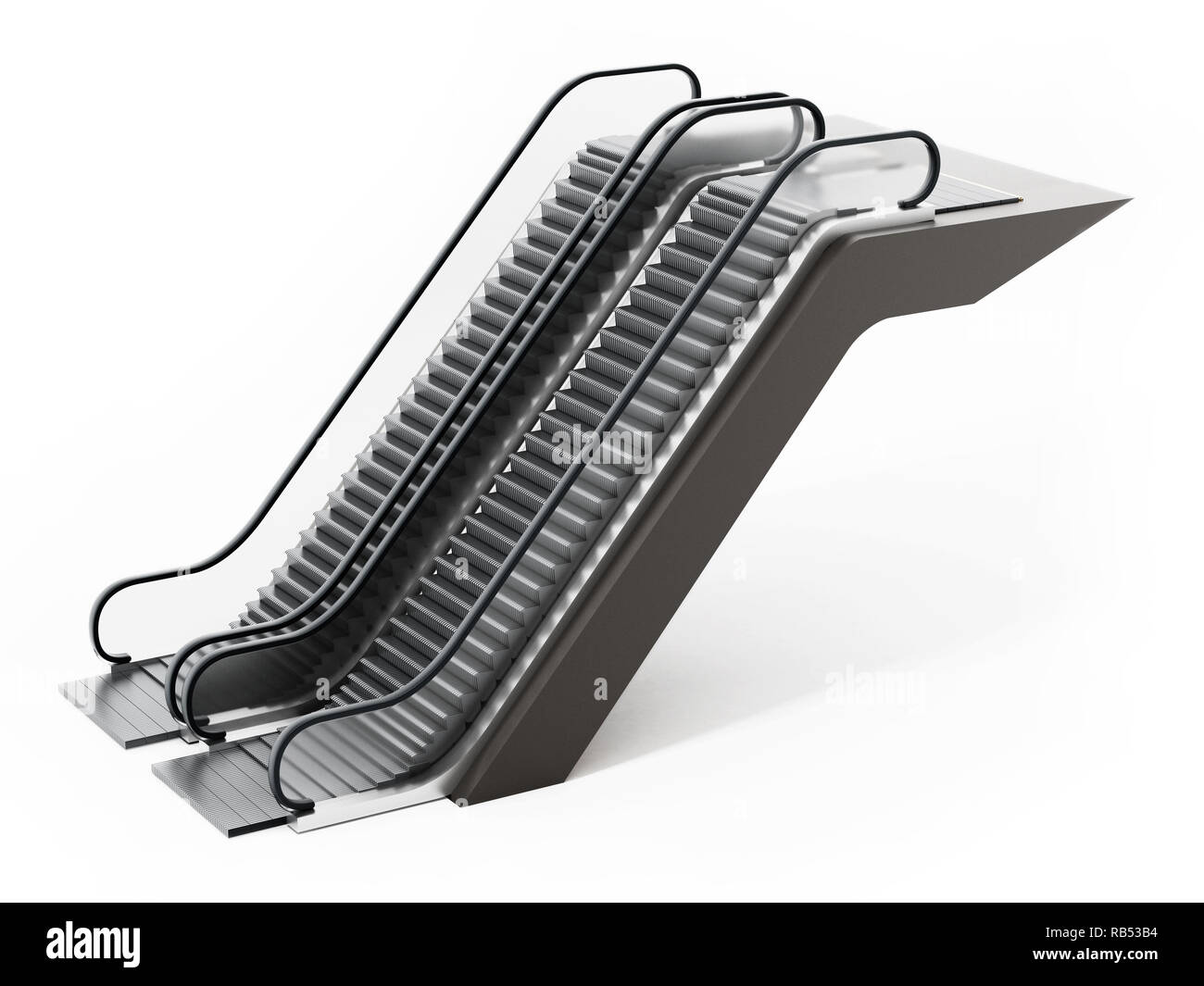 Rolltreppe isoliert auf weißem Hintergrund. 3D-Darstellung. Stockfoto