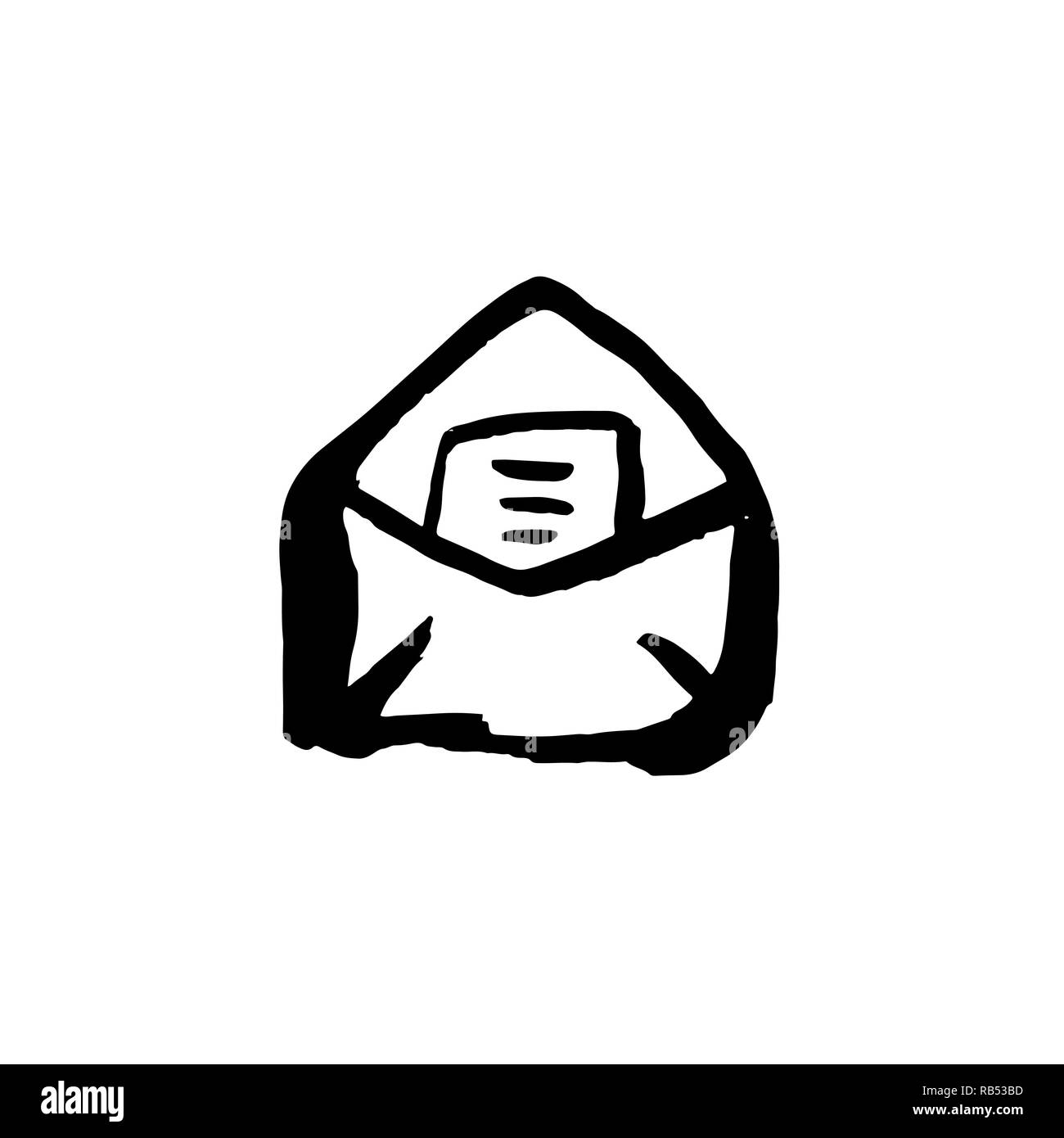 Mail grunge Symbol. Schreiben Pinsel Tinte Vector Illustration. Stock Vektor