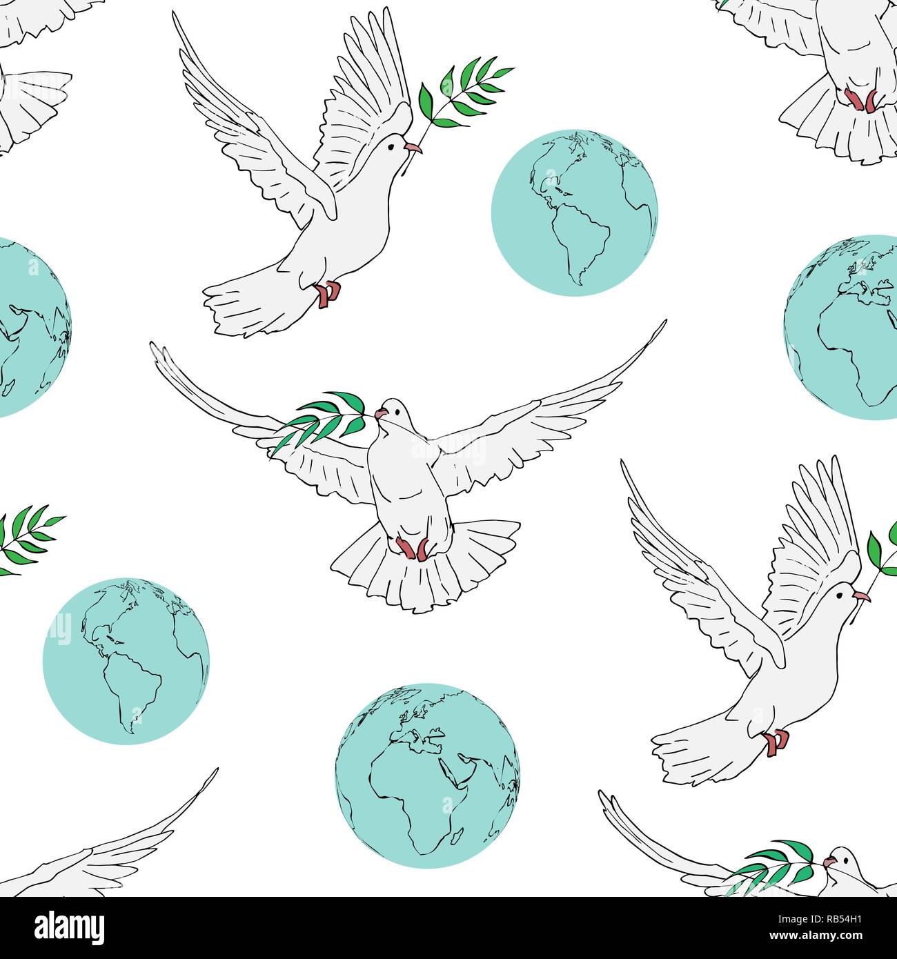 Nahtlose Hintergrund Konzept Fur Den Internationalen Frieden Friedliche Taube Mit Olzweig Und Dem Planeten Erde Vector Illustration Stock Vektorgrafik Alamy