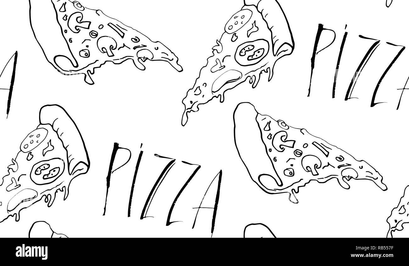 Nahtlose Muster Von Pizza Scheiben Und Beschriftung Pizza Hintergrund In Den Handen Gemalt Vector Illustration Stock Vektorgrafik Alamy