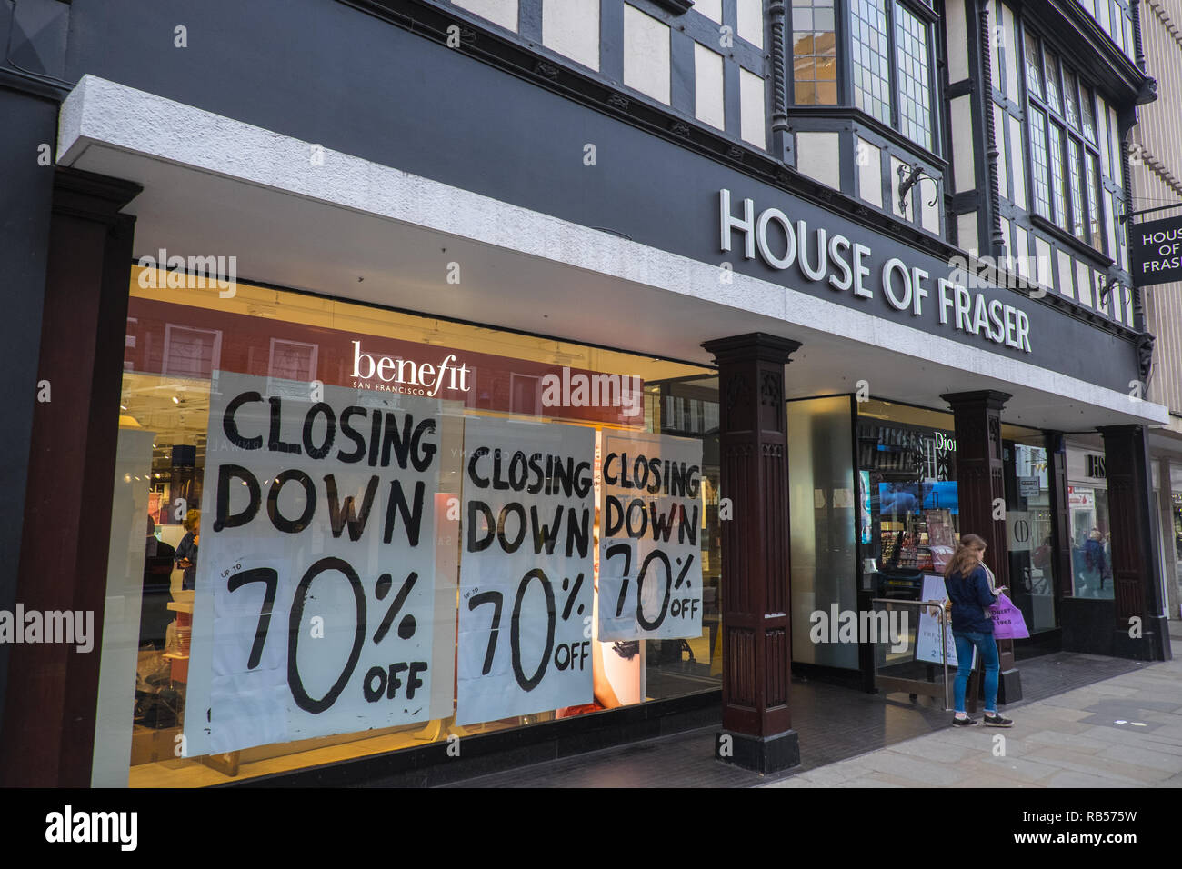 House of Fraser, schließen, unten, Verkauf, Mitte, der, Stadt, Stadt, Straße, Shrewsbury, Shropshire, Shrops, England, Vereinigtes Königreich, England, GB, Groß, Britannien, England, Europa, Stockfoto