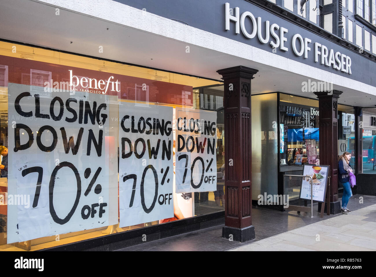 House of Fraser, schließen, unten, Verkauf, Mitte, der, Stadt, Stadt, Straße, Shrewsbury, Shropshire, Shrops, England, Vereinigtes Königreich, England, GB, Groß, Britannien, England, Europa, Stockfoto