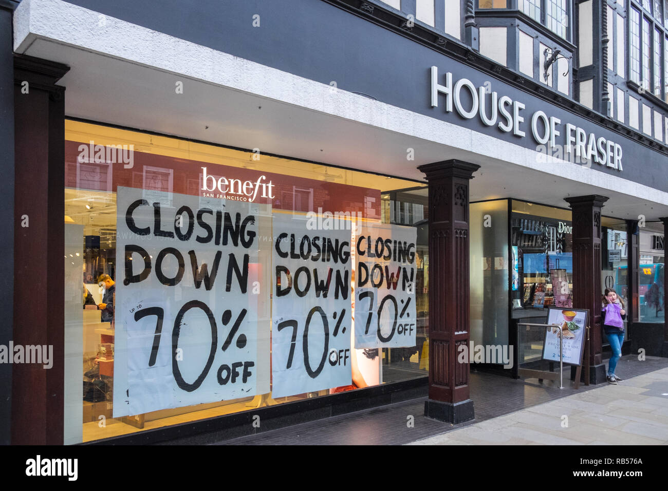 House of Fraser, schließen, unten, Verkauf, Mitte, der, Stadt, Stadt, Straße, Shrewsbury, Shropshire, Shrops, England, Vereinigtes Königreich, England, GB, Groß, Britannien, England, Europa, Stockfoto