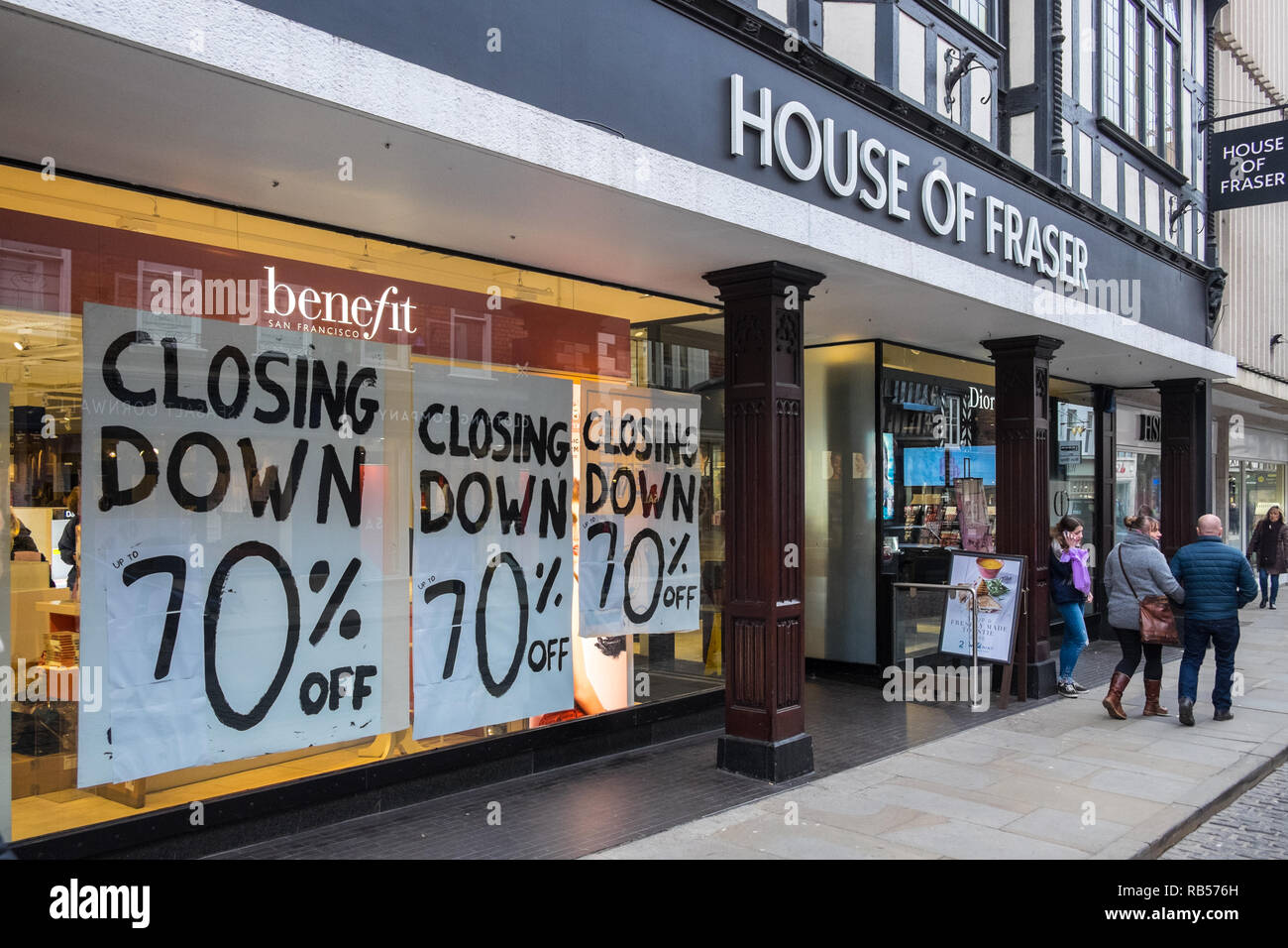 House of Fraser, schließen, unten, Verkauf, Mitte, der, Stadt, Stadt, Straße, Shrewsbury, Shropshire, Shrops, England, Vereinigtes Königreich, England, GB, Groß, Britannien, England, Europa, Stockfoto