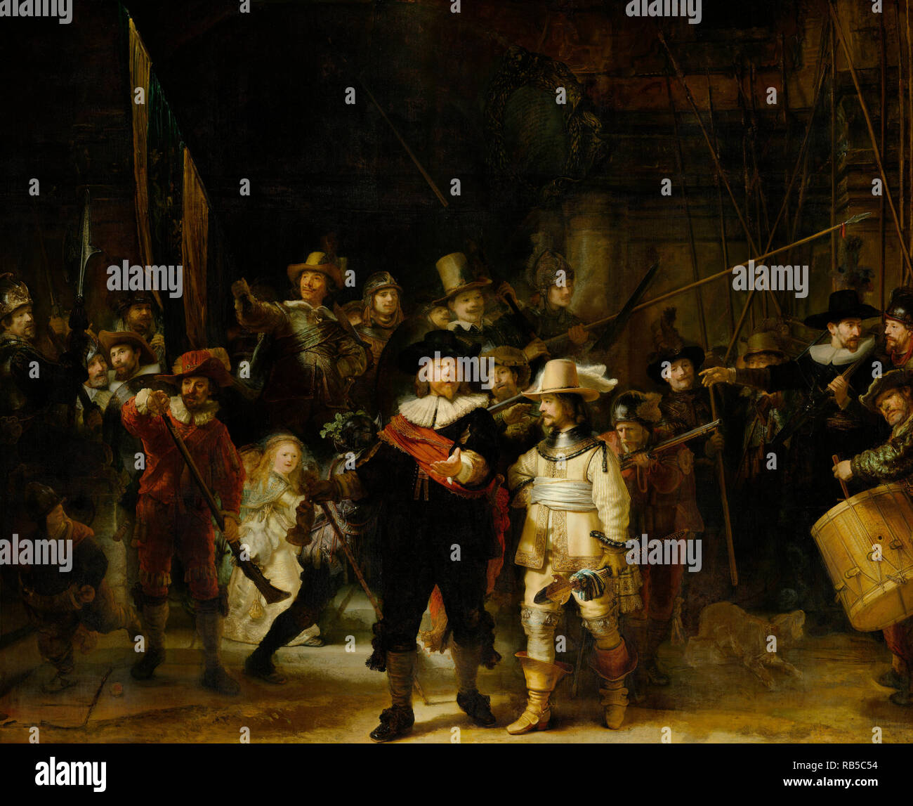 Die Niederlande, Amsterdam, Rijksmuseum. Malerei die Firma von Frans Banninck Cocq oderdie Night Watch. Rembrandt van Rijn. 1642. Stockfoto