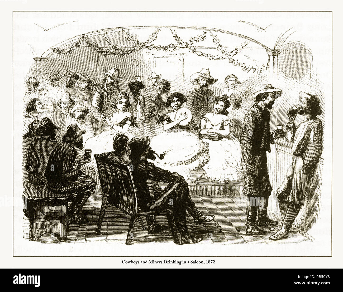 Die Cowboys und die Bergleute das Trinken in einer Limousine Gravur, 1872 Stockfoto