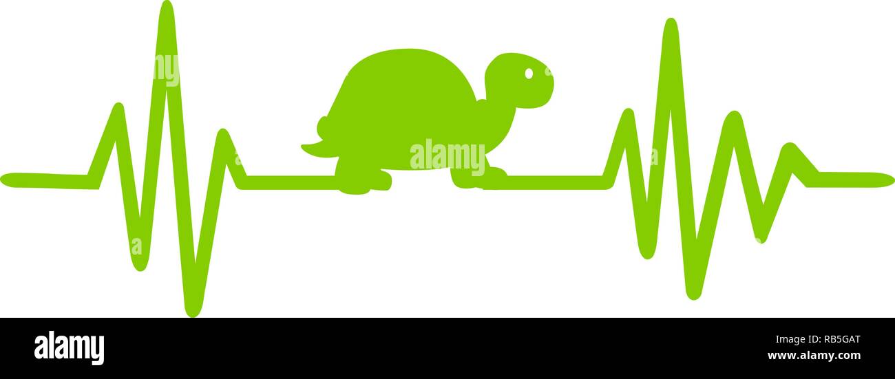 Heartbeat puls Linie Schildkröte mit green silhouette Stock Vektor