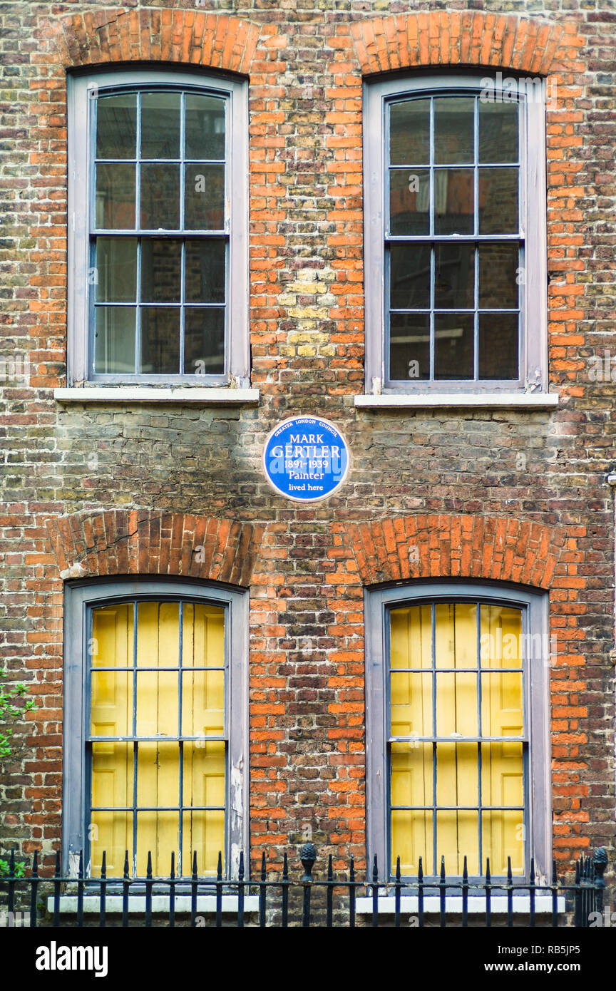 Mark Gertler Haus 32 Elder Street Spitalfields East London - das ehemalige Wohnhaus des Malers Mark Gertler (b. 1891 d. 1939) Stockfoto