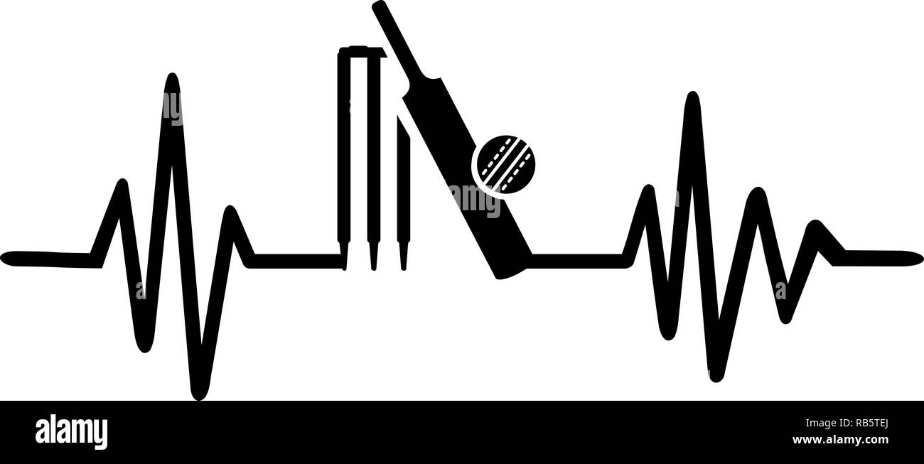 Heartbeat Puls mit Cricket Schläger und Ball Stockfoto