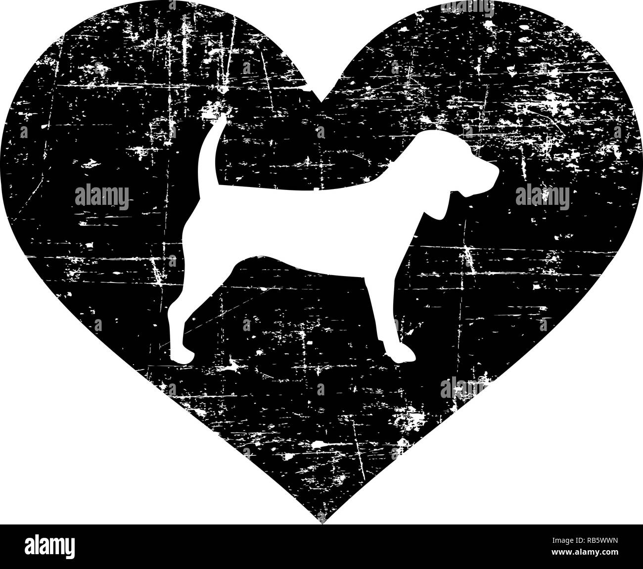 Beagle Silhouette im schwarzen Herzen Stockfoto