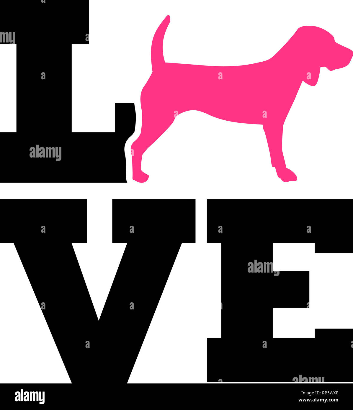 Beagle Liebe mit rosa Silhouette Stockfoto
