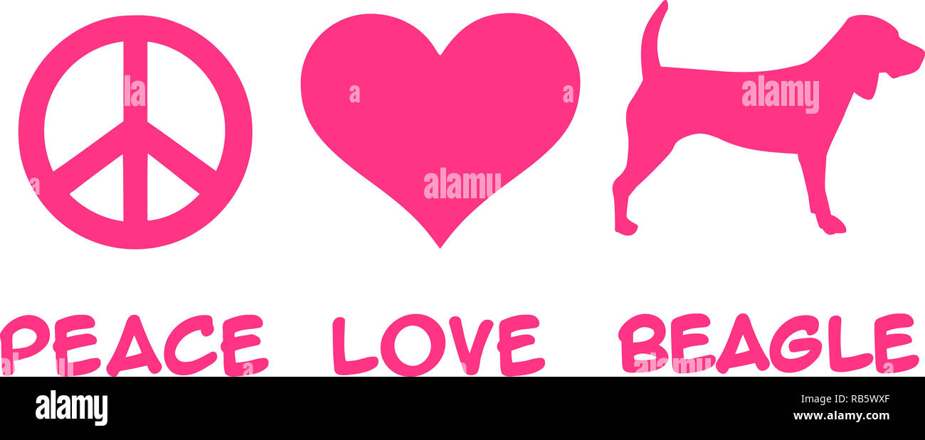 Frieden, Liebe, Beagle Slogan pink Stockfoto