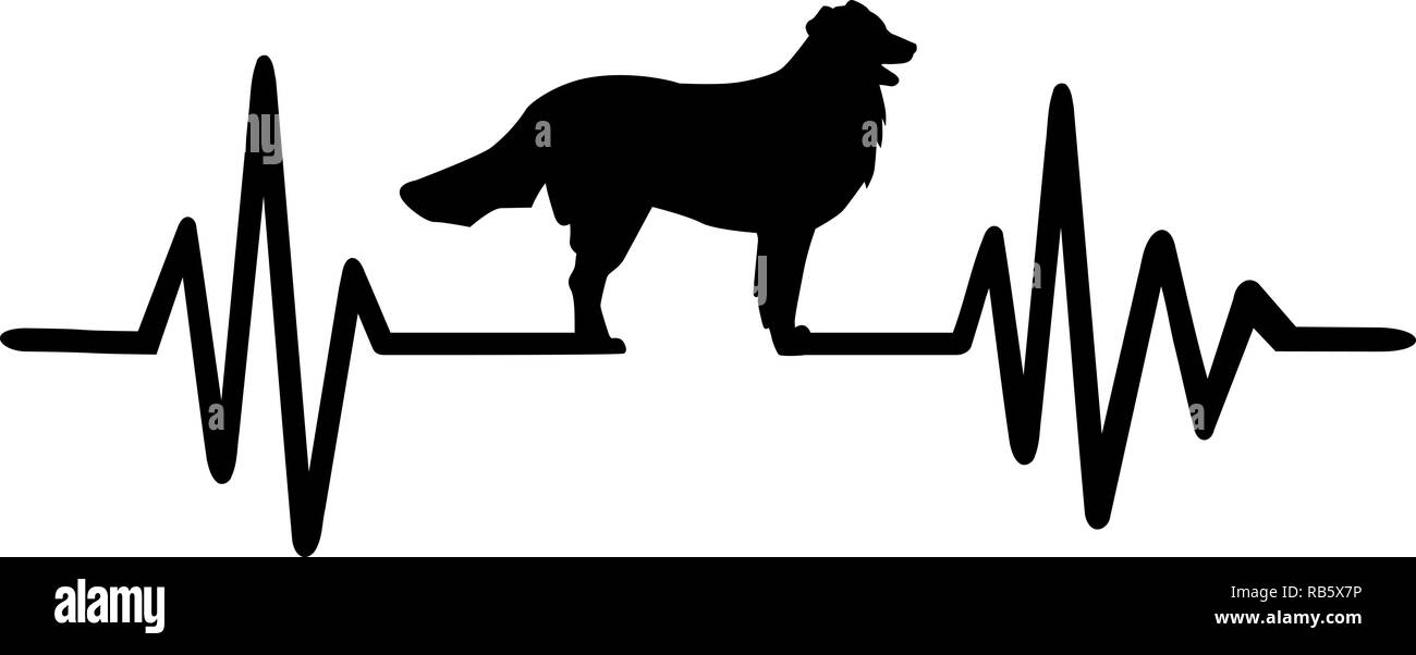 Heartbeat puls Linie Hund mit Berner Berg silhouette Schwarz Stockfoto
