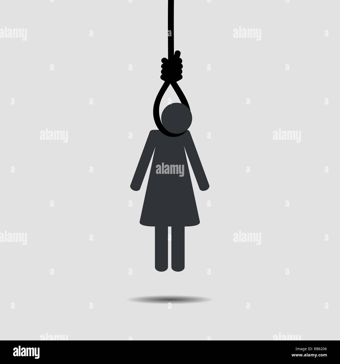 Selbstmord Frau hängt sich an das Seil Piktogramm Vektor-illustration EPS 10. Stock Vektor