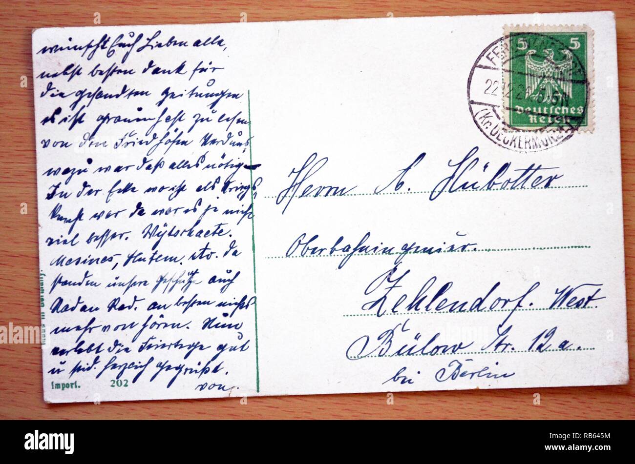 Text Einer Postkarte An Geschrieben In Weimar Deutschland An Eine Adresse In Berlin Im Jahr 1926 Stockfotografie Alamy