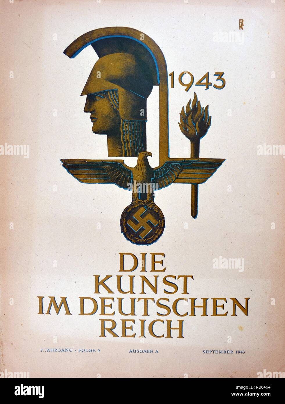 1943 Cover von 'Die Kunst im Deutschen Reich" (Kunst im Deutschen Reich) wurde im Januar 1937 von Gauleiter Adolf Wagnerand später unter der Leitung von Adolf Hitler selbst veröffentlicht. Stockfoto