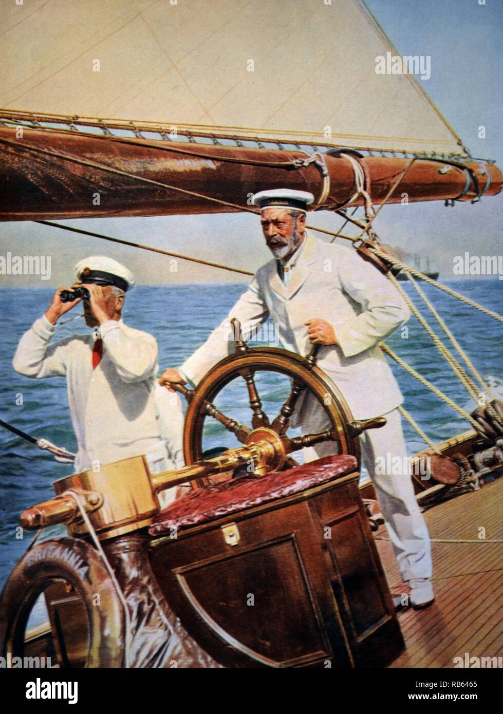 Farbe, Porträt von König George V (1865-1936) in der Helm von The Royal Cutter Yacht Britannia. Datiert 1930 Stockfoto