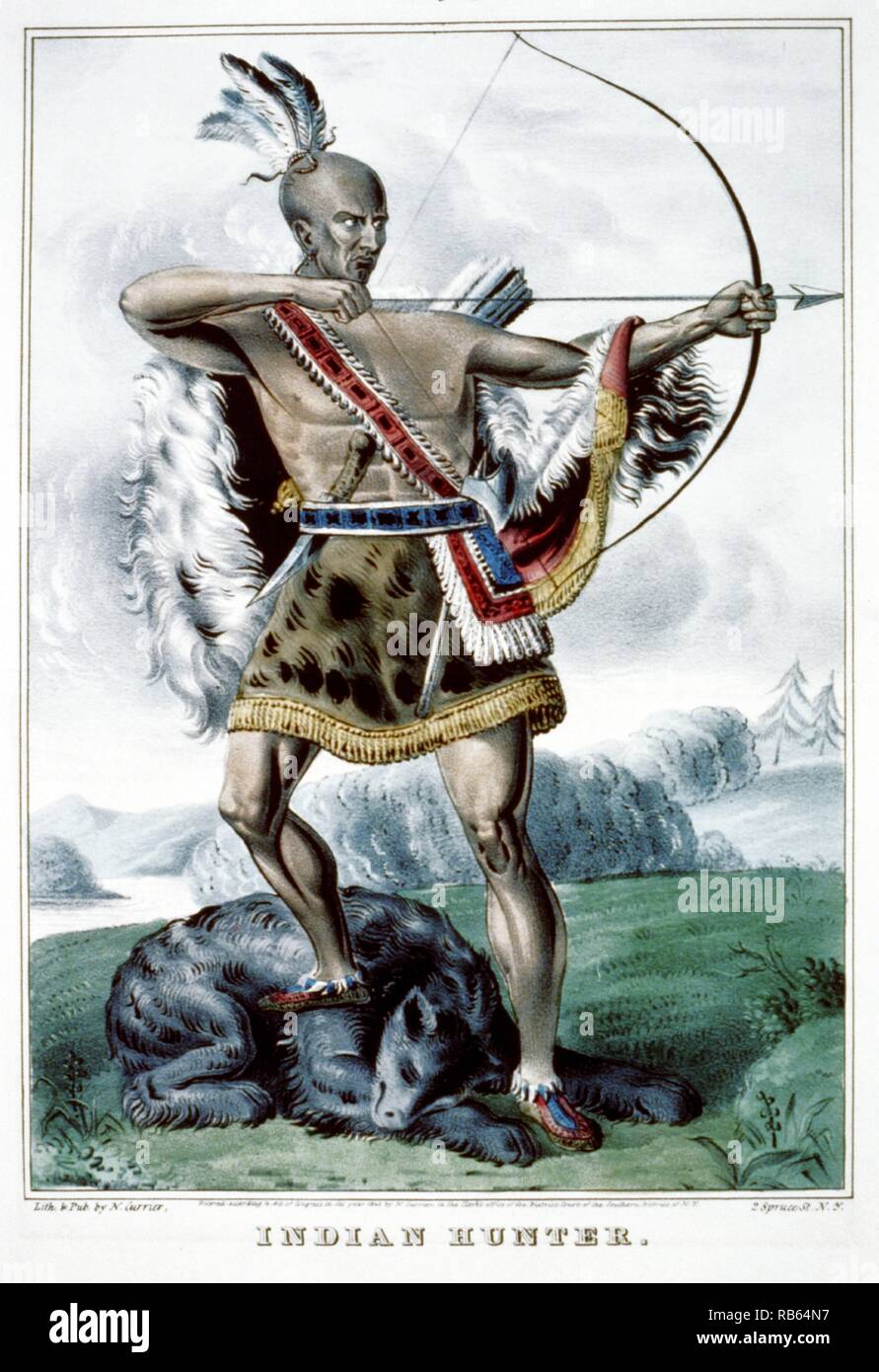 Ein indischer Jäger Farbe Currier und Ives Lithographie. Datiert 1845 Stockfoto