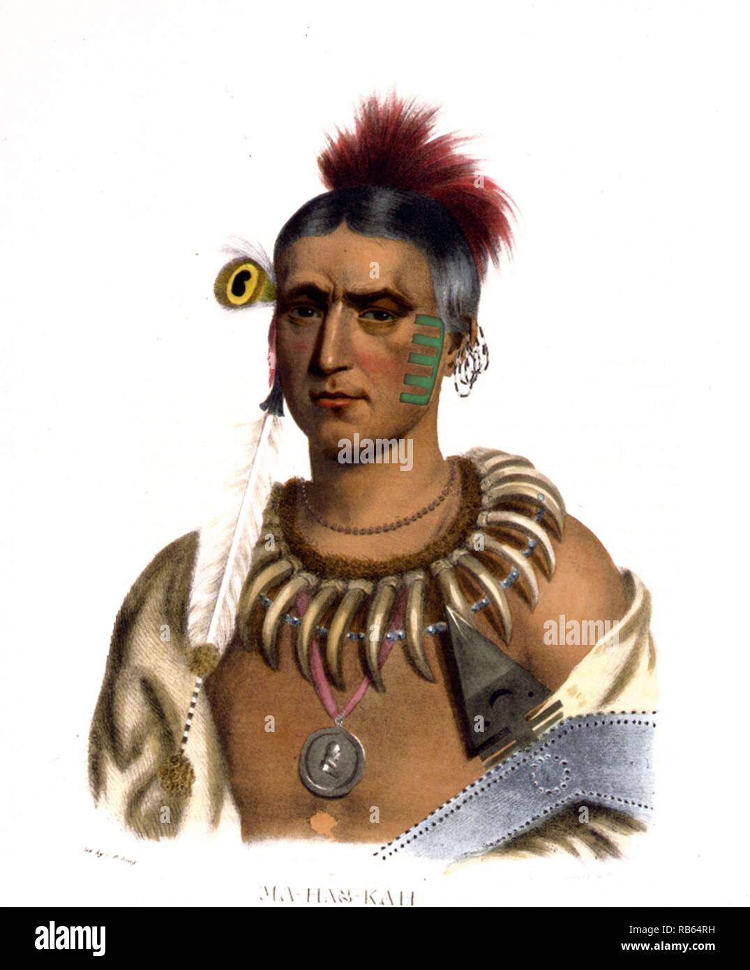 - Hoo-Wan Ne-Ka, ein Winnebago chief. gezeichnet, gedruckt und an die Lithographische & Drucken Färbung Einrichtung gefärbt, von John Bowen, 1801-1856 Stockfoto