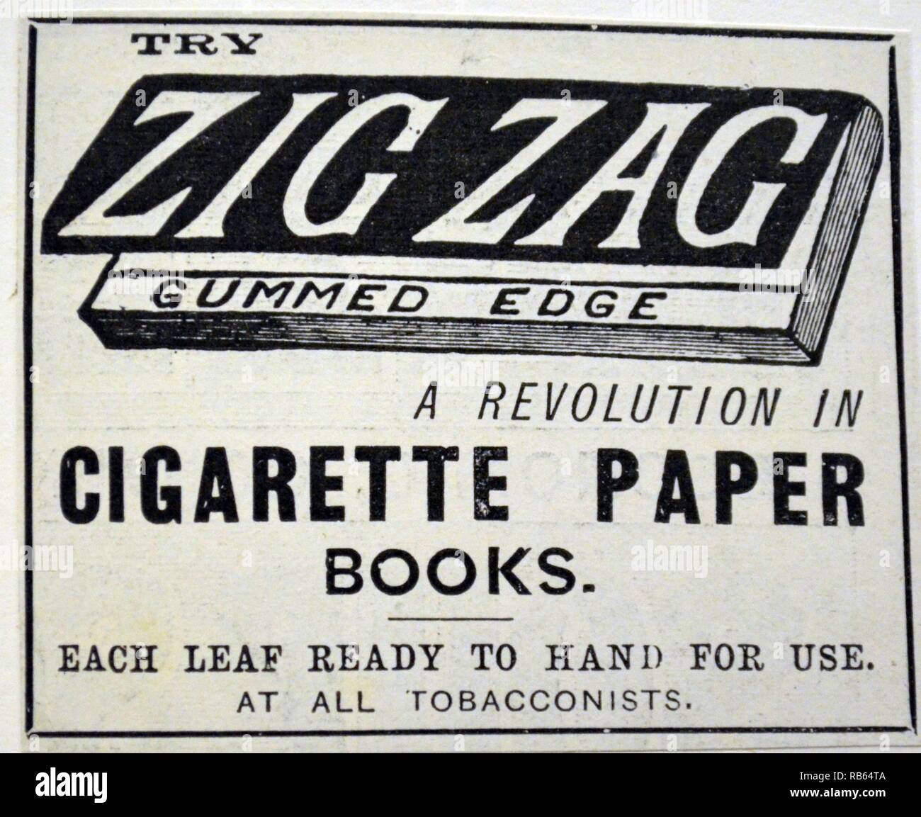 Werbung für Zig-Zag Zigarettenpapiere von '' The Illustrated London News'', London, 1900. Stockfoto