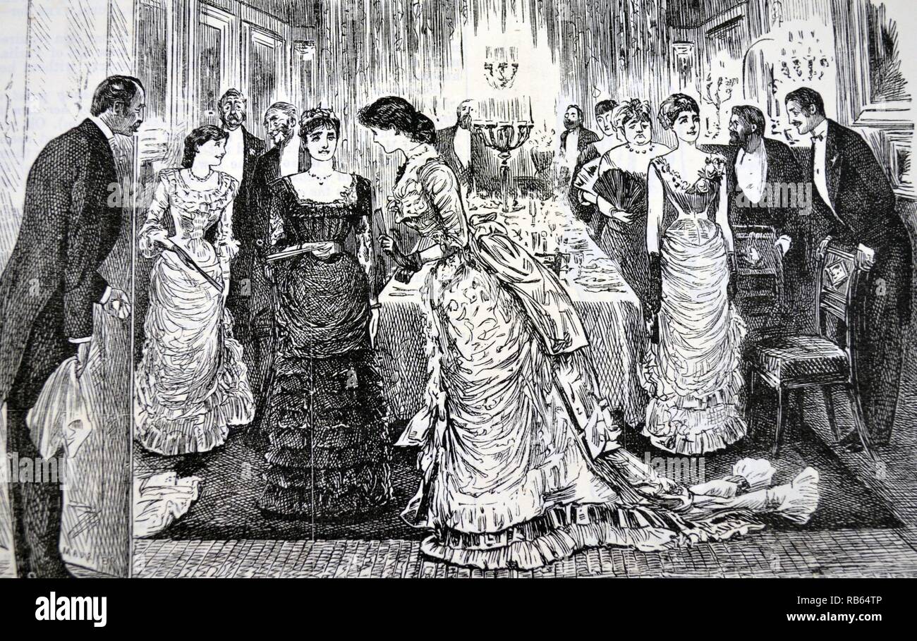Meine Damen Aberkennung nach dem Abendessen, so dass die Herren Hafen und Zigarren genießen. Cartoon von George Du Maurier von ''Punch'', London, 1883. Stockfoto