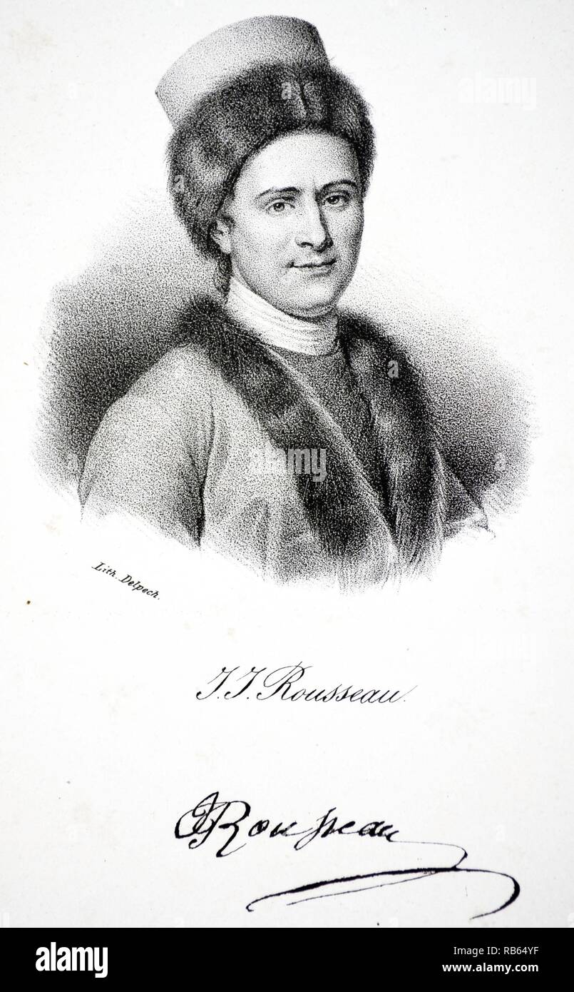 Jean-Jacques Rousseau (1712-1778) Französische politische Philosoph und Pädagoge. Lithographie, Paris, c 1840. Stockfoto