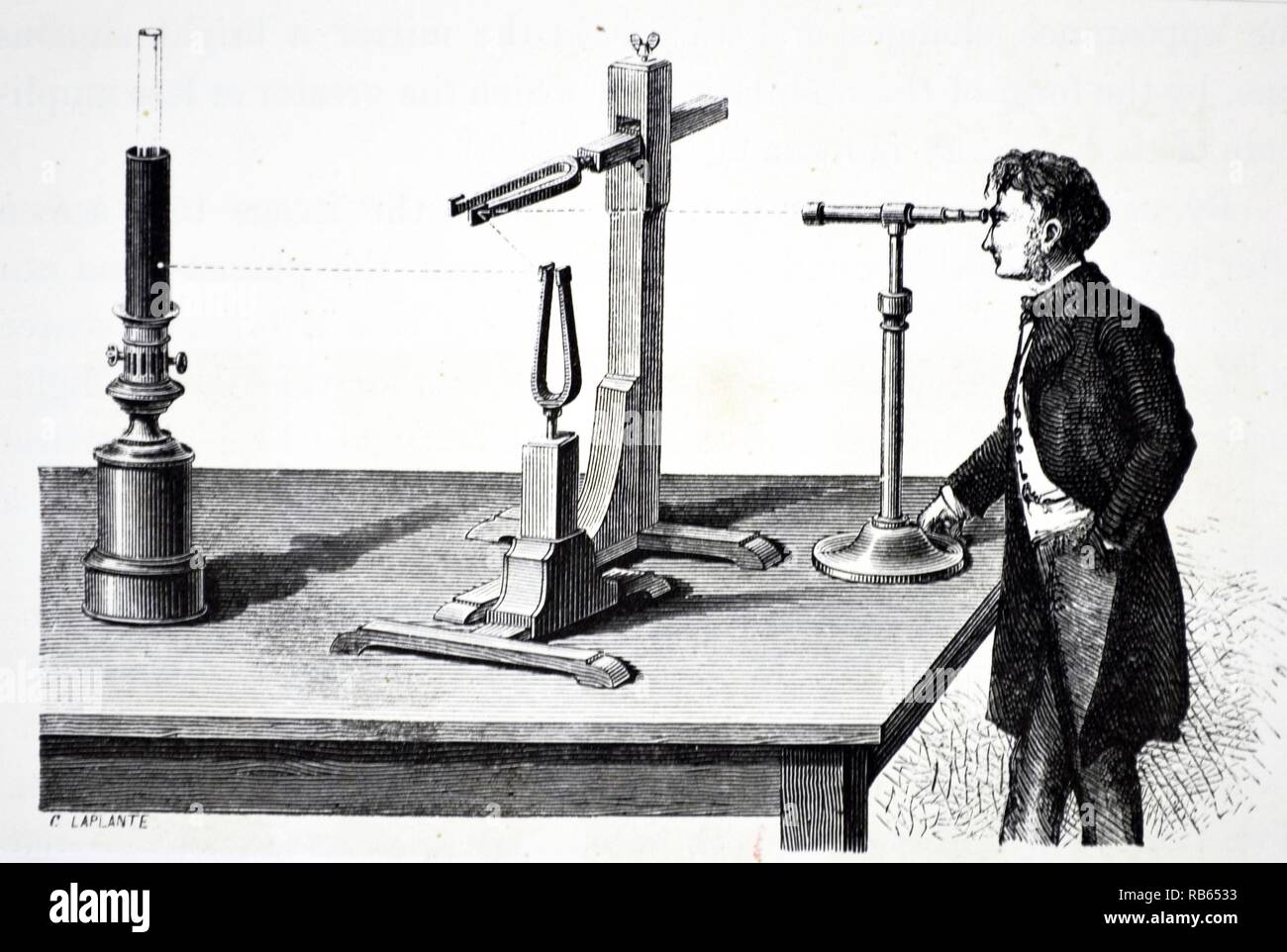 Jules Antoine Lissajou's Original Apparate (1857-58) für optisch studieren die Schwingung der Sound. Gravur von '' die Kräfte der Natur'' von Amédée Guillemin, London, 1873. Stockfoto