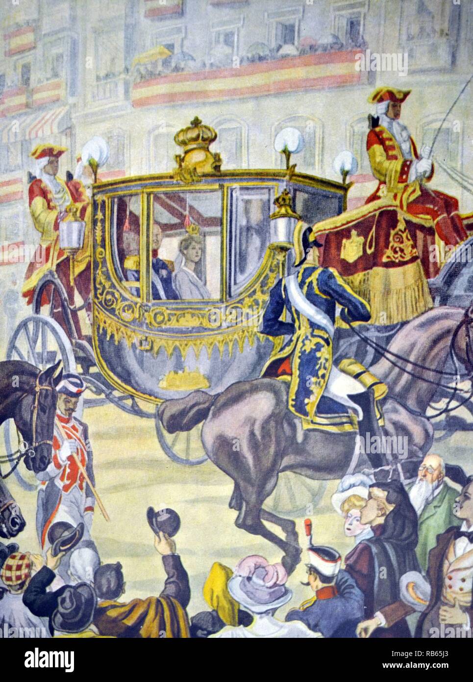 Eröffnung des spanischen Parlaments durch den König und die Königin von Spanien 1914 Stockfoto