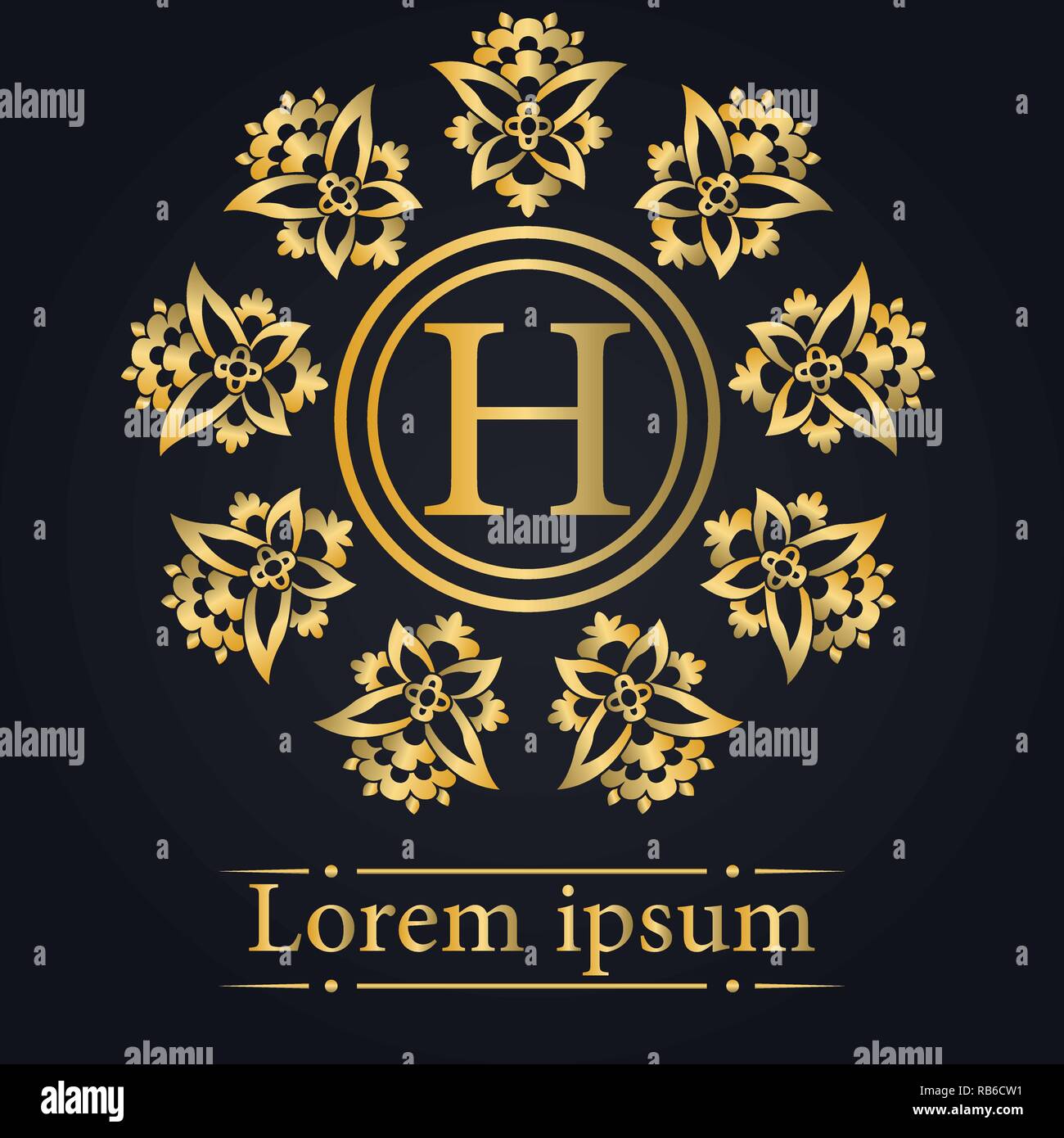 Buchstabe H Golden Monogramm Stock Vektor