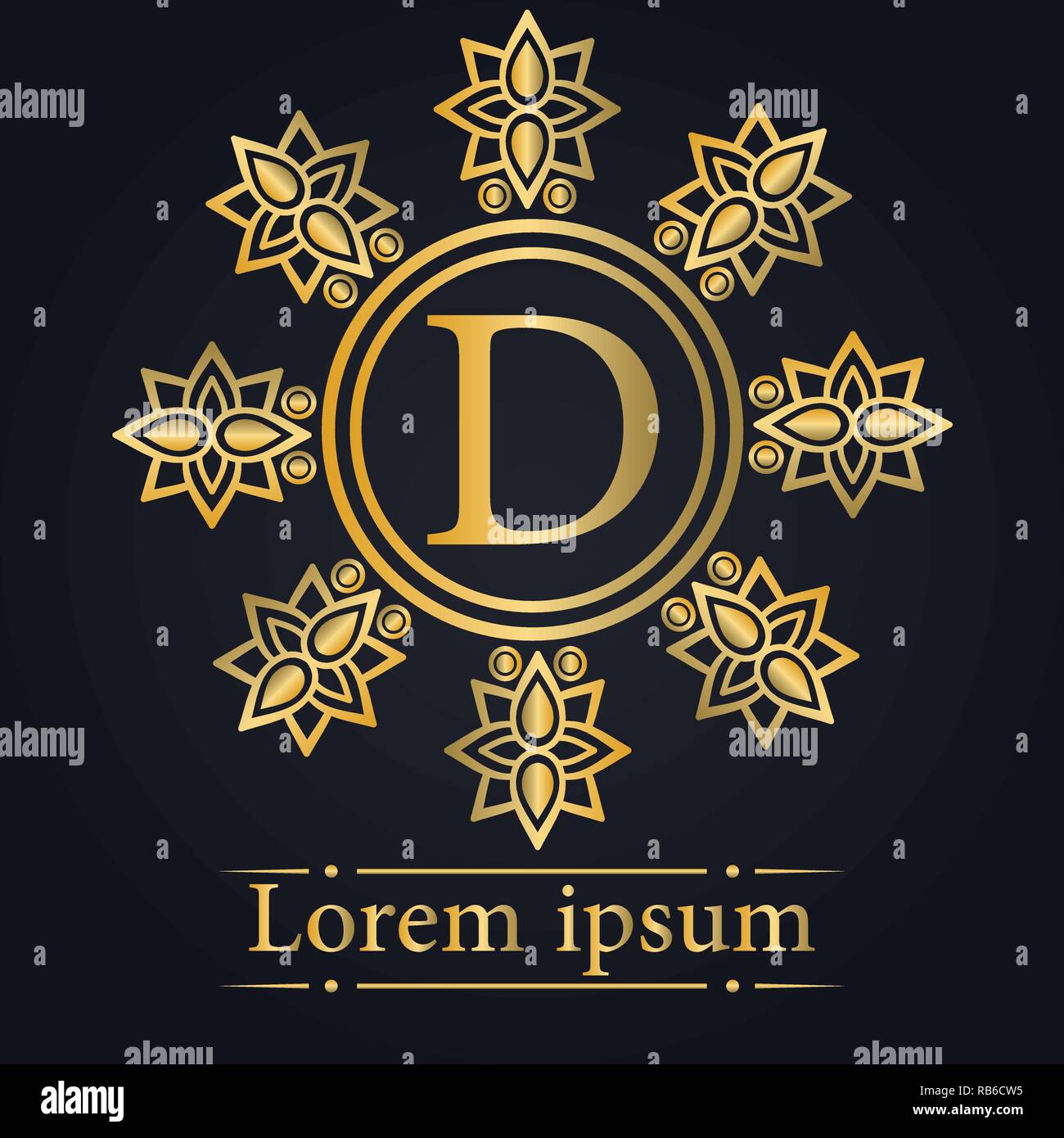 Buchstabe D Golden Monogramm Stock Vektor