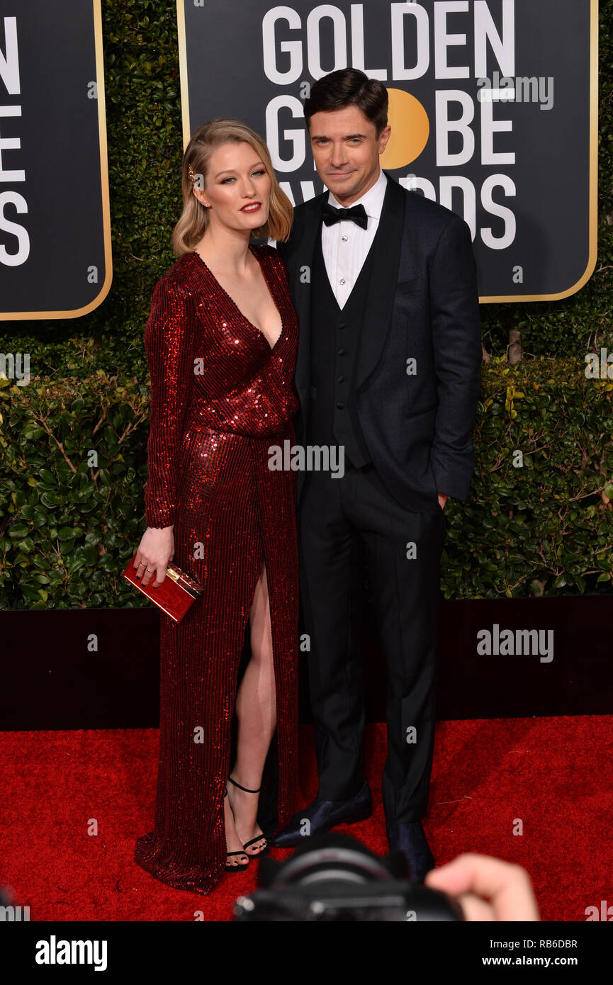 Beverly Hills, USA. 06 Jan, 2019. LOS ANGELES, Ca. Januar 06, 2019: Topher Grace & Ashley Hinshaw Am2019 Golden Globe Awards im Beverly Hilton Hotel. © 2019 GFS Photo Library/PictureLux ALLE RECHTE VORBEHALTEN. Credit: PictureLux/Hollywood Archiv/Alamy leben Nachrichten Stockfoto