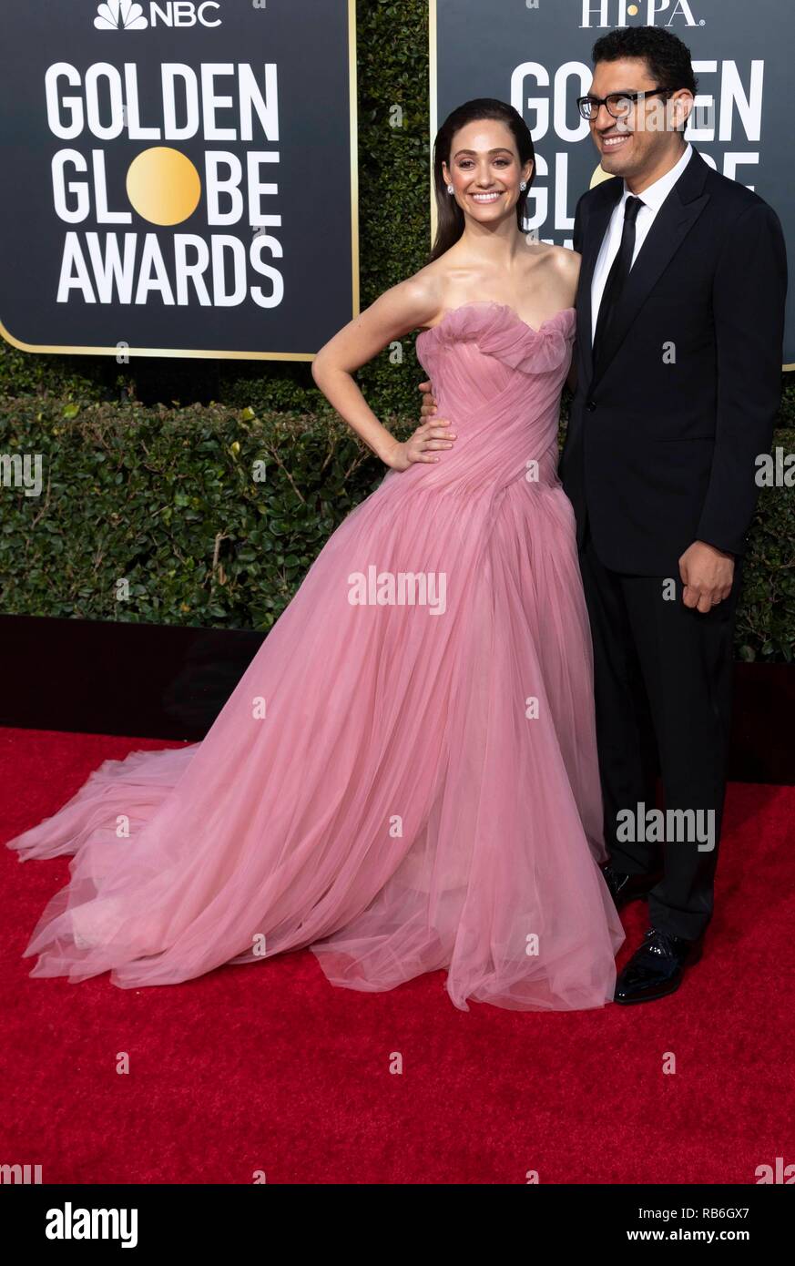 Emmy Rossum und Sam Esmail nehmen an der 76. jährlichen Golden Globe Awards, Golden Globes, im Beverly Hilton Hotel in Beverly Hills, Los Angeles, USA, am 06. Januar 2019. | Verwendung weltweit Stockfoto