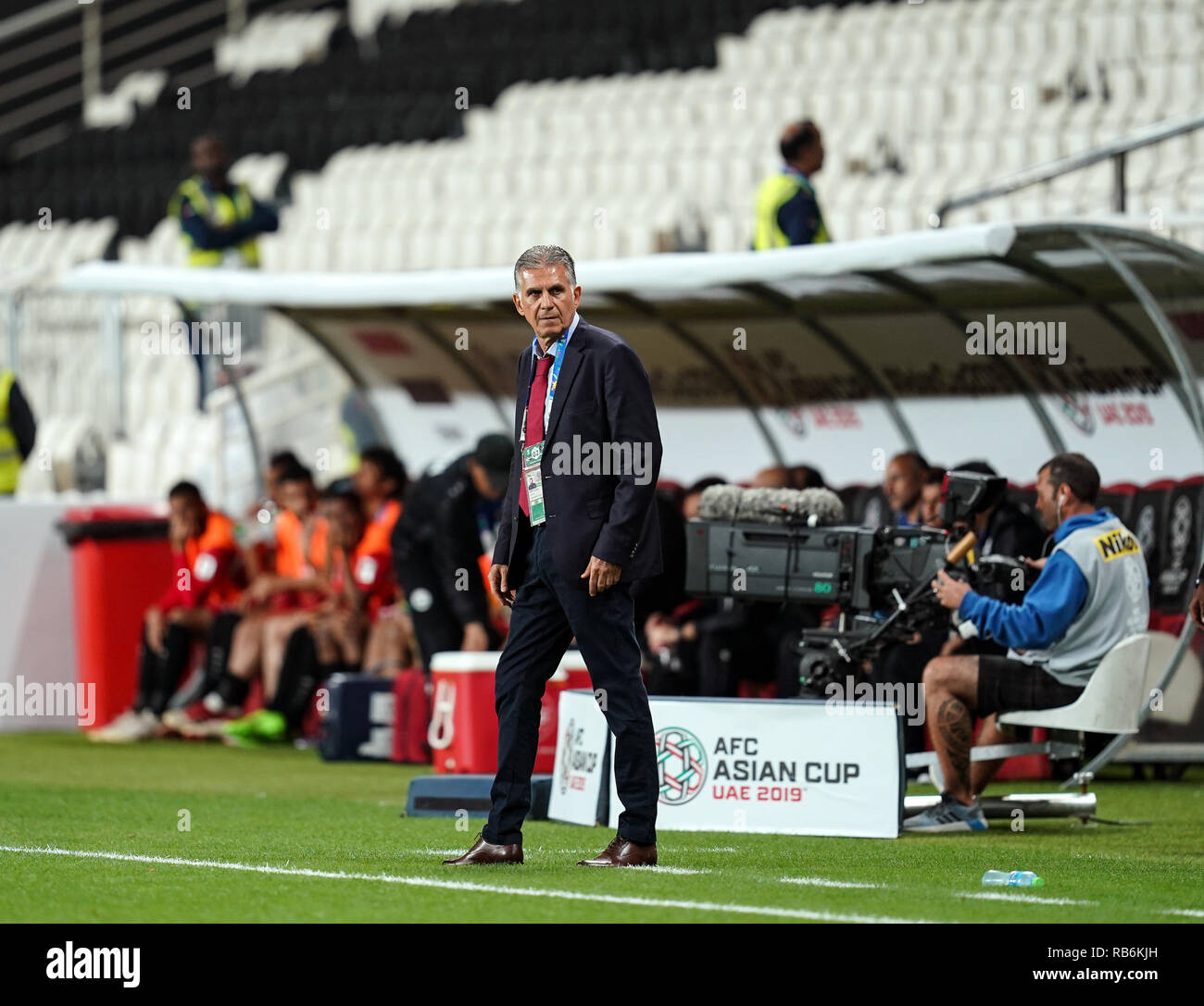 Abu Dhabi, Vereinigte Arabische Emirate. 7. Januar 2019, Al-Jazira Mohammed Bin Zayed Stadion, Abu Dhabi, Vereinigte Arabische Emirate; AFC Asian Cup Fußball, Iran, Jemen, Trainer Carlos Queiroz des Iran Credit: Aktion Plus Sport Bilder/Alamy leben Nachrichten Stockfoto