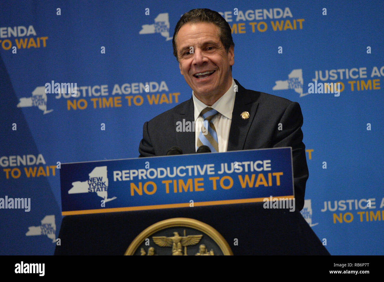 New York, USA. 7. Januar, 2019. Andrew Cuomo spricht über reproduktive Gerechtigkeit am Barnard College in New York. 07 Jan 2019 Credit: Erik Pendzich/Alamy leben Nachrichten Stockfoto