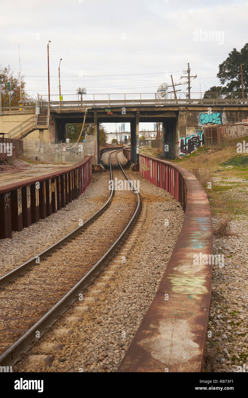 Eisenbahnschienen, New Orleans, Louisiana. Stockfoto