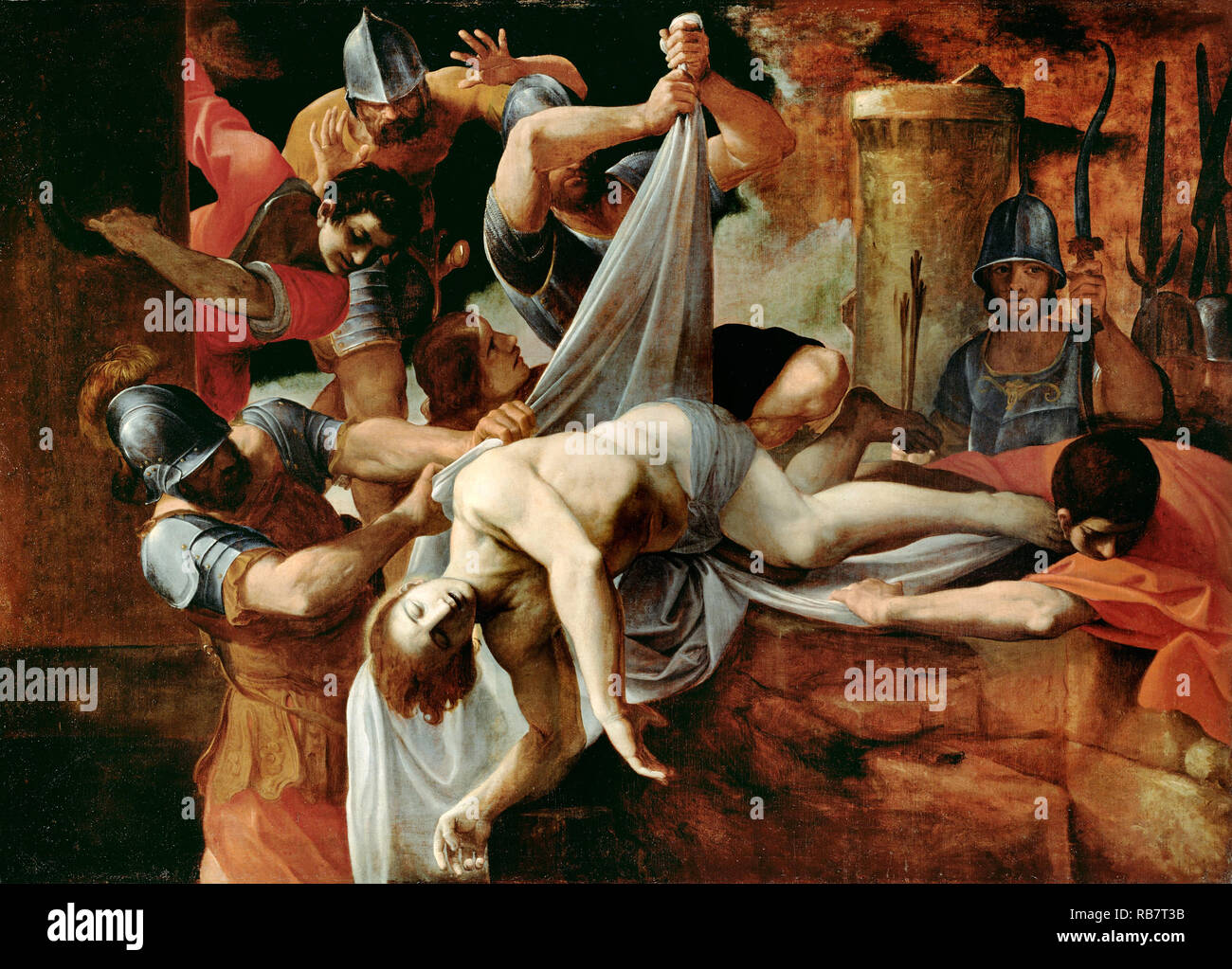 Ludovico Carracci, St. Sebastian geworfen in die Kloake Maxima 1612 Öl auf Leinwand, die J. Paul Getty Museum, Los Angeles, USA. Stockfoto