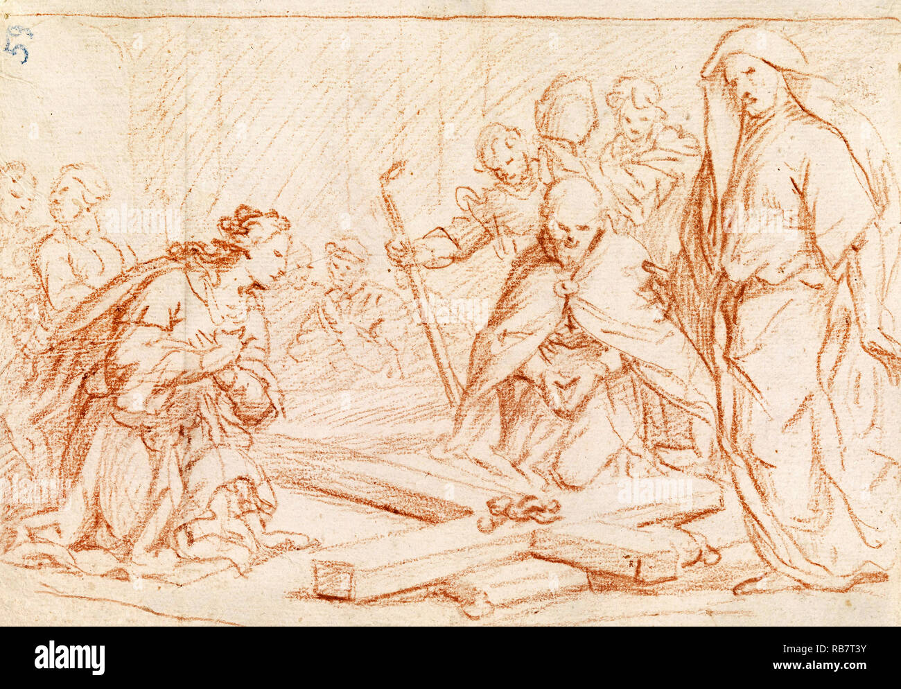 Luca Giordano, Diagnose des Kreuzes, das circa 1650 Rote Kreide an den cremefarbenen Papier, Zeichnen, Cooper Hewitt, Smithsonian Design Museum, USA. Stockfoto