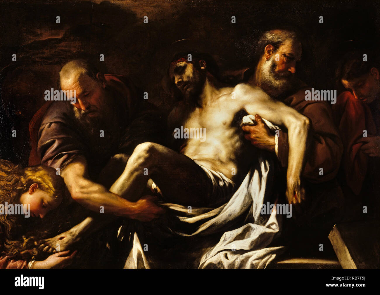 Luca Giordano, die Grablegung Christi 1655 Öl auf Leinwand, Philbrook Museum of Art, USA. Stockfoto