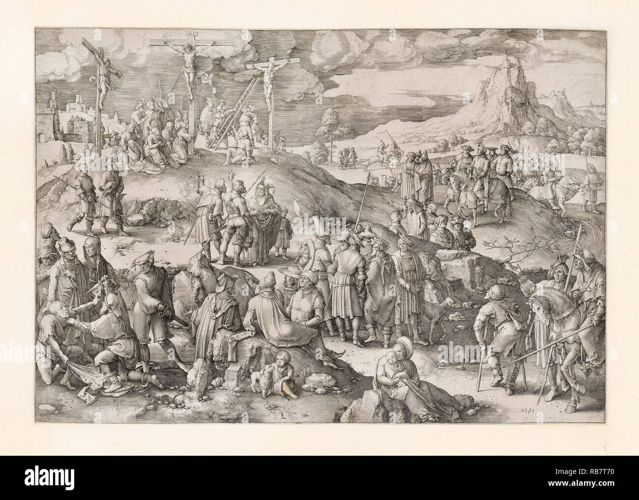 Lucas van Leyden, Golgota 1517 Gravieren, Museum Boijmans Van Beuningen, Rotterdam, Niederlande. Stockfoto