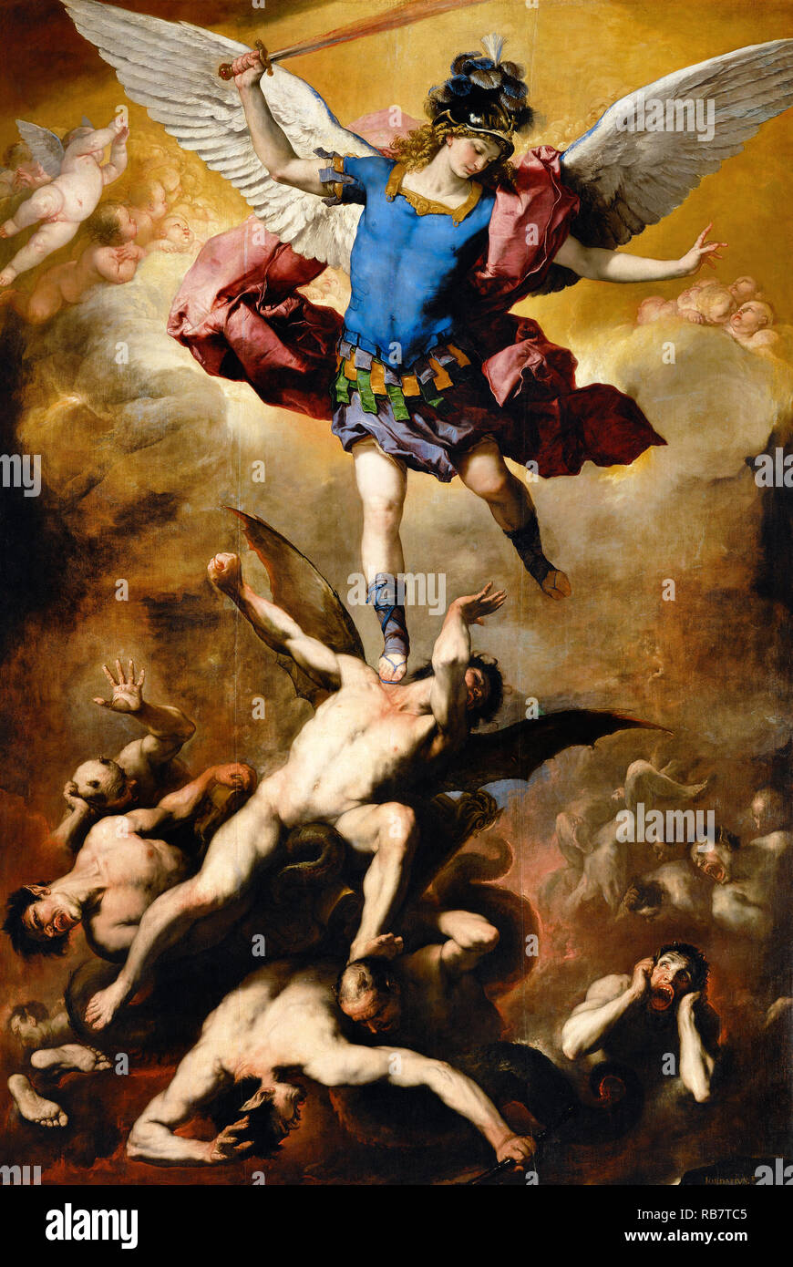 Luca Giordano, der Fall der Rebellischen Engel, ca. 1660-1665 Öl auf Leinwand, Kunsthistorisches Museum, Wien, Österreich. Stockfoto