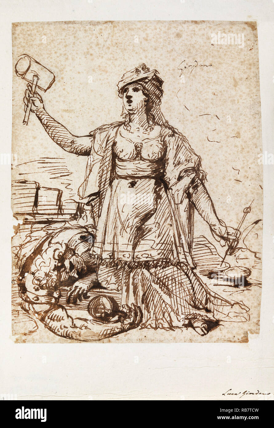 Luca Giordano, Jael und Sisera, um 1690 Stift-, Pinsel-, braune Tusche auf Papier, Zeichnen, Cooper Hewitt, Smithsonian Design Museum, USA. Stockfoto