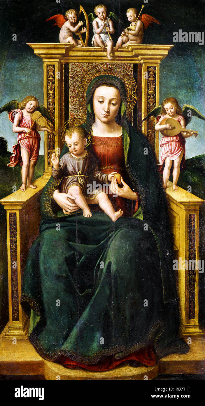 Ludovico Brea, die Jungfrau und das Kind Inthronisiert 1490 Panel, Museo Poldi Pezzoli, Mailand, Italien. Stockfoto