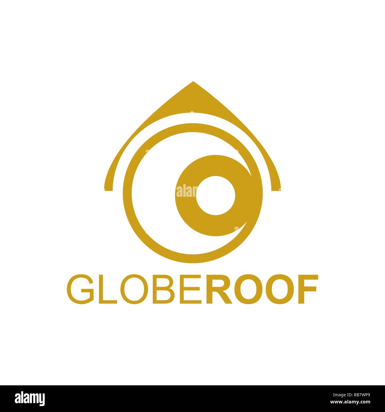 Globus Dach logo Konzept Design vorlage Idee in gold-braune Farbe Stock Vektor