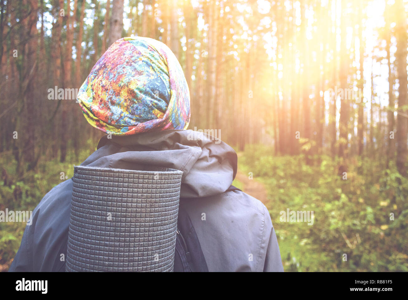 Mann allein im Wald Stockfoto